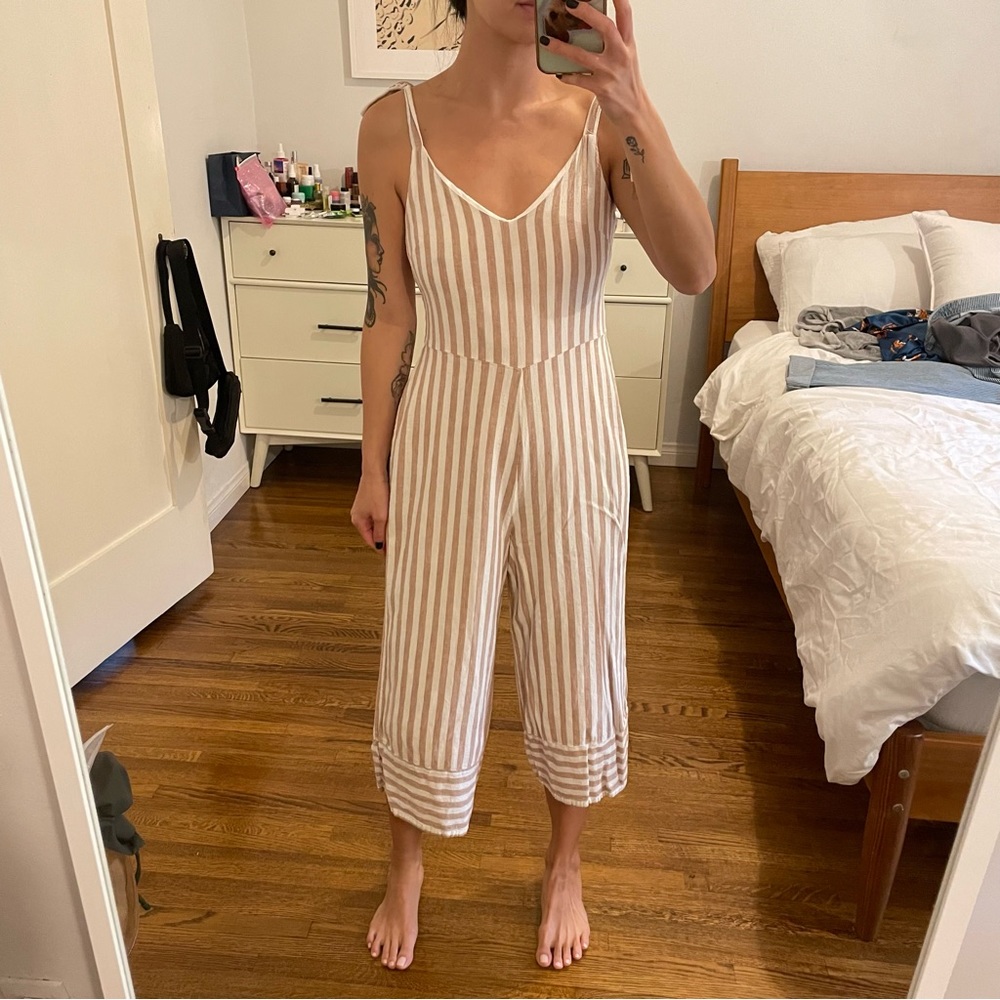 Striped Linen Blend Jumpsuit